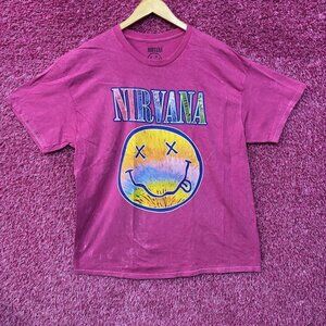 Nirvana Smiley Face Logo Pink T-Shirt XL